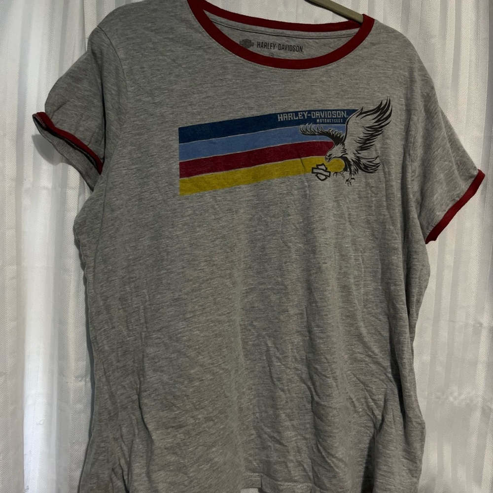 Harley-Davidson Gray Tee with Eagle and Stripes